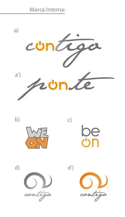 Logotipo interno con fines motivacionales. Se optó por la opción "a" siendo esta la fusión de una caligrafía que connota una fuerte personalidad con el símbolo de "on" que implica actividad en su mensaje al receptor.